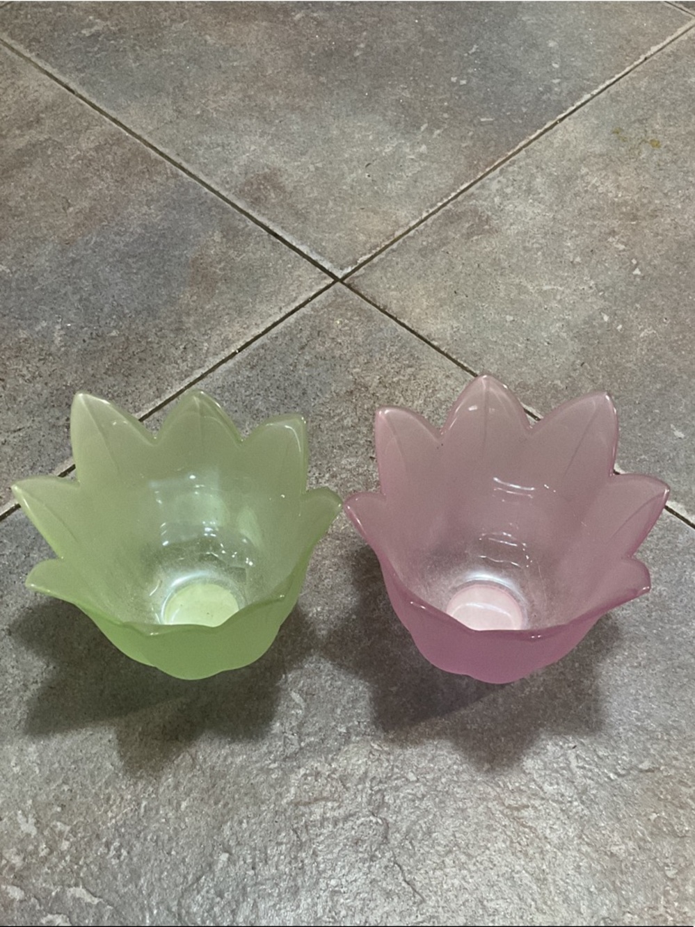 Lotus Petal Glass Bowls - Pink and Green (Set of 2)